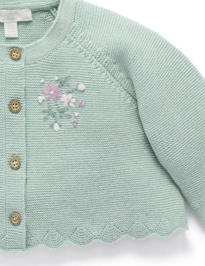 Purebaby - Hand Embroidered Cardigan | Sage Melange Cardigan Purebaby 