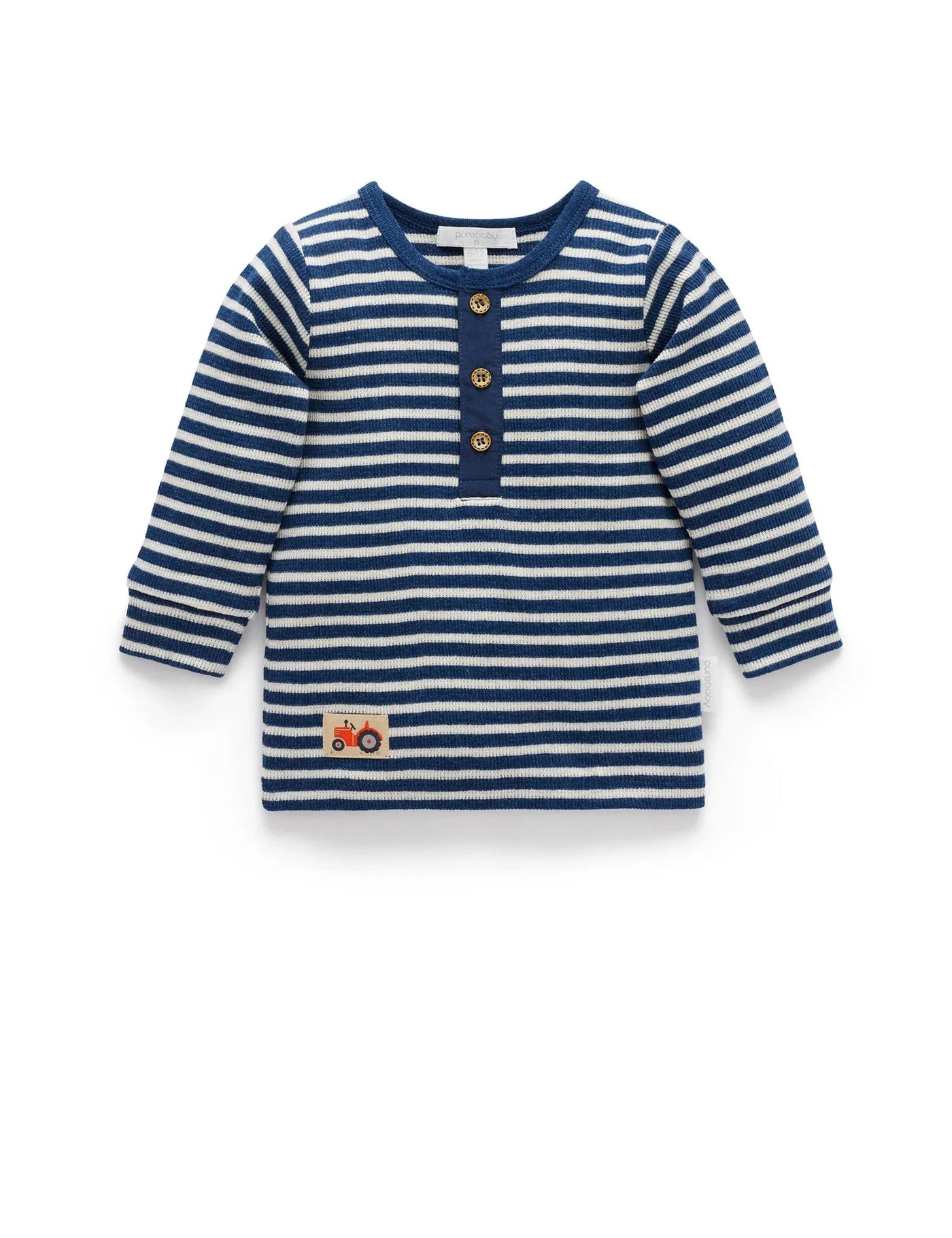 Purebaby - Henley Waffle Top | Blueberry Stripe Long Sleeve Top Purebaby 