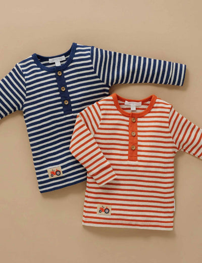 Purebaby - Henley Waffle Top | Blueberry Stripe Long Sleeve Top Purebaby 