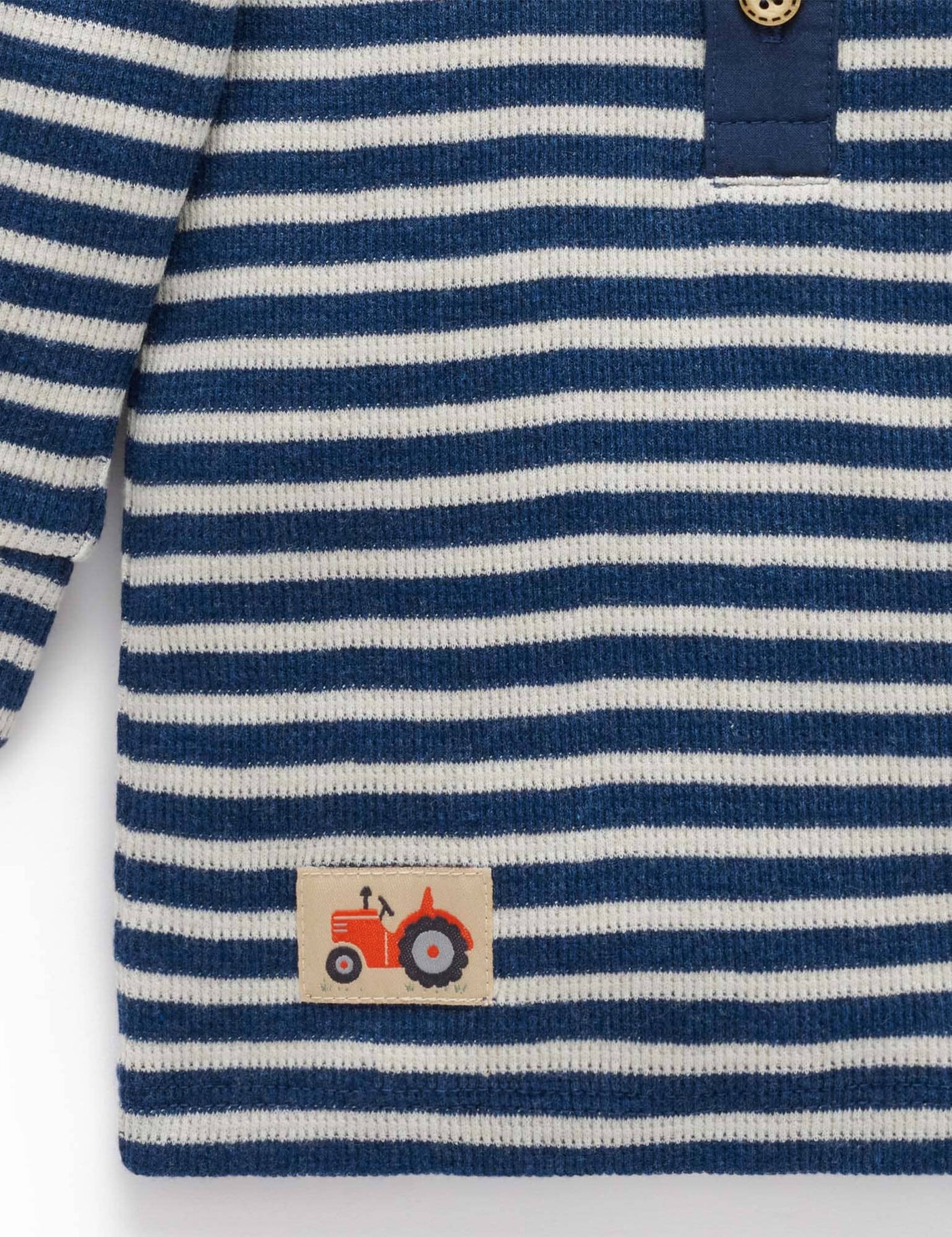 Purebaby - Henley Waffle Top | Blueberry Stripe Long Sleeve Top Purebaby 