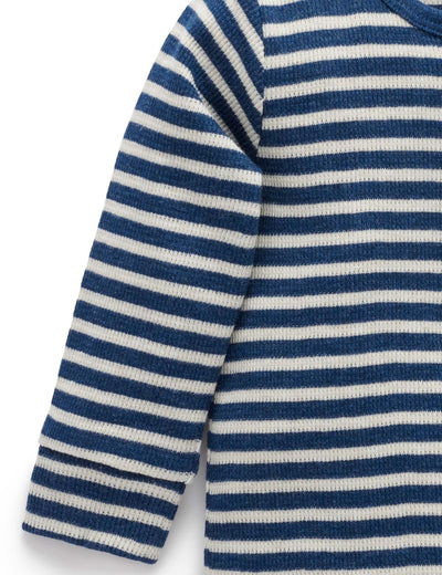 Purebaby - Henley Waffle Top | Blueberry Stripe Long Sleeve Top Purebaby 