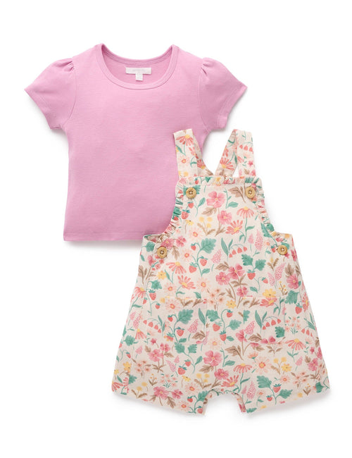 Purebaby - Linen Blend Overall Set | Strawberry Garden Floral