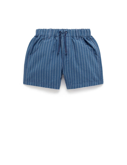 Purebaby - Linen Blend Pull On Shorts | French Navy Stripe