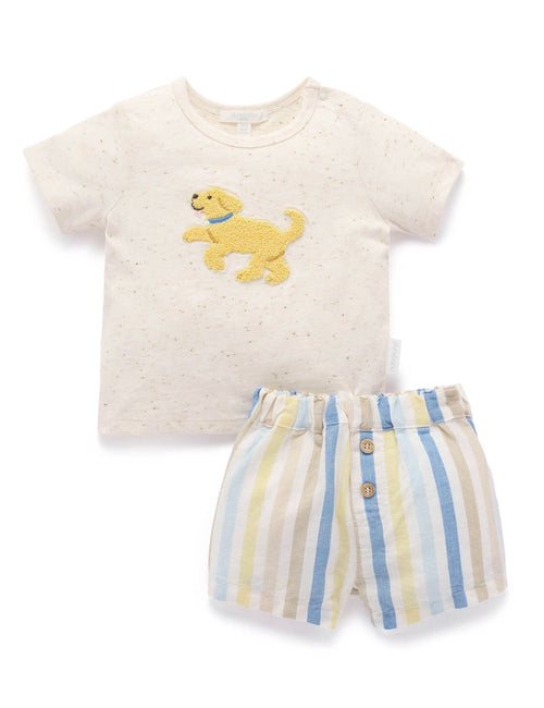 Purebaby - Linen Blend Short and Tee Set | Playful Stripe