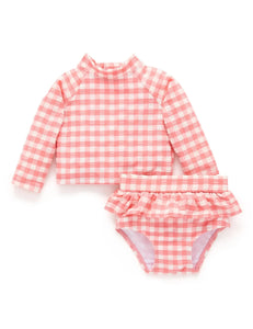 Purebaby - Long Sleeve Rashie Set | Pomegranate Gingham