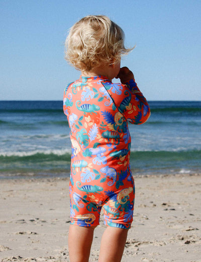 Purebaby - Long Sleeve Rashie Sunsuit | Fiesta Chameleon One-Piece Swimsuit Purebaby 