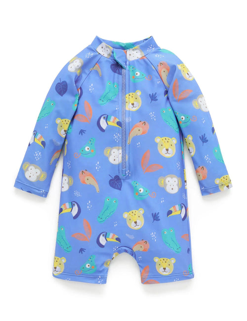 Purebaby - Long Sleeve Rashie Sunsuit | Jungle Faces