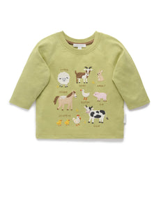 Purebaby - On The Farm Long Sleeve Tee  | Celery