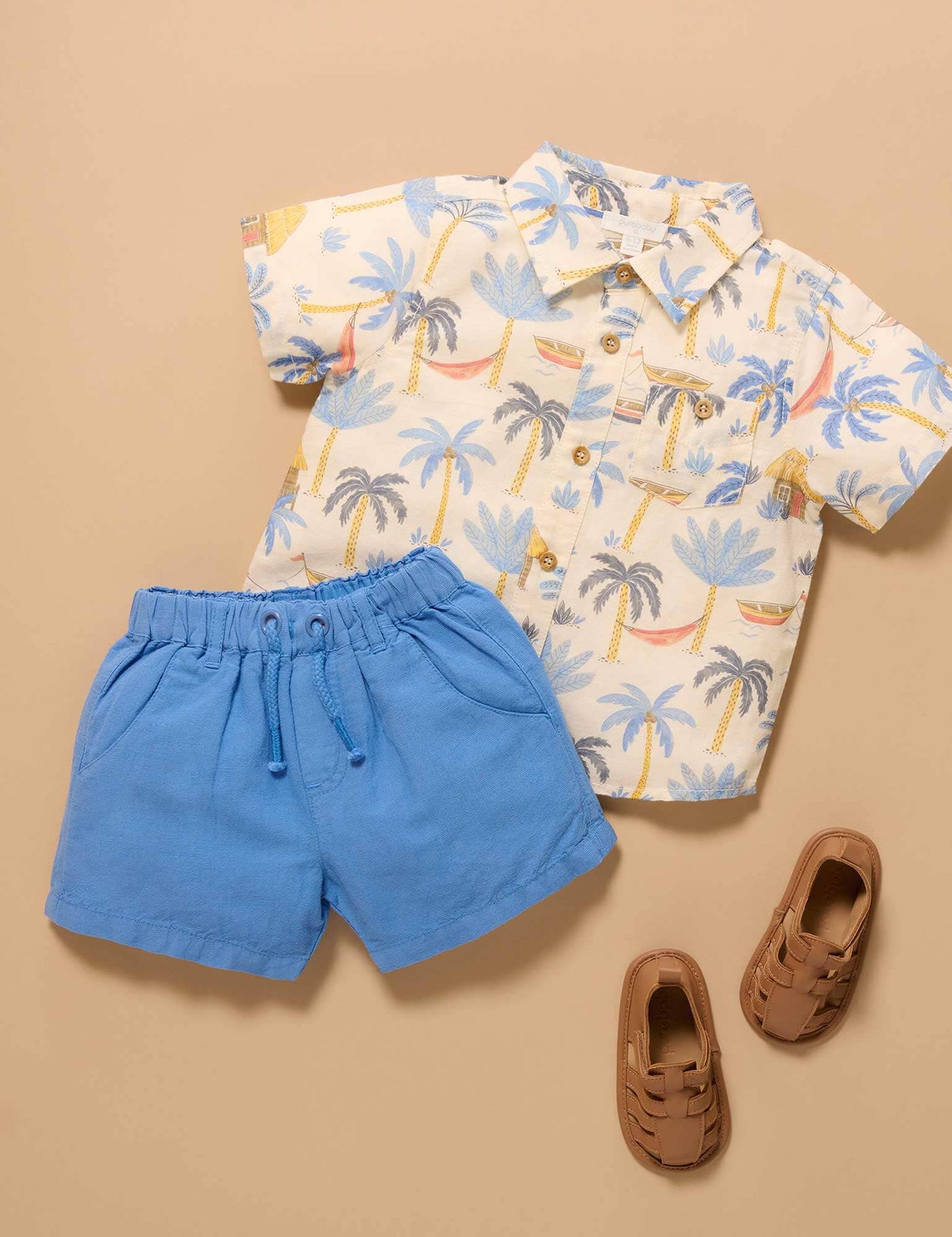 Purebaby - Palm Tree Linen Blend Shirt Short Sleeve Shirt Purebaby 