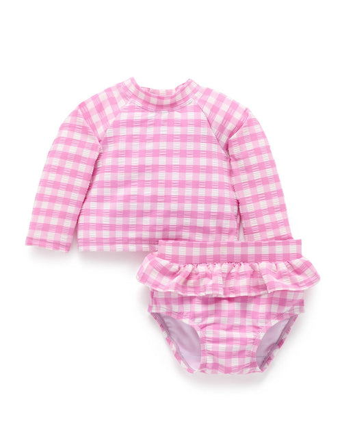 Purebaby - Printed Long Sleeve Rashie Set | Grape Gingham
