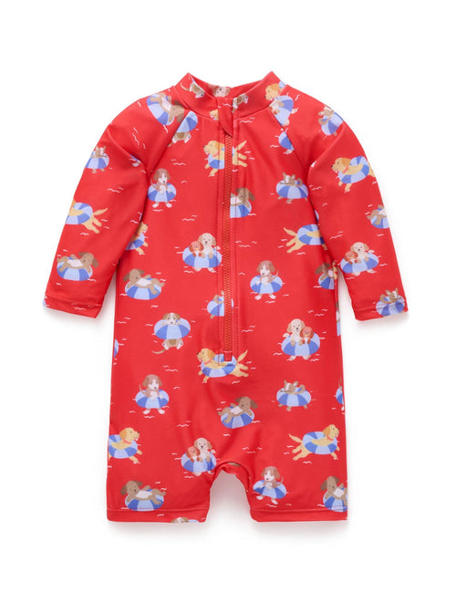 Purebaby - Printed Long Sleeve Sunsuit | Pool Puppy