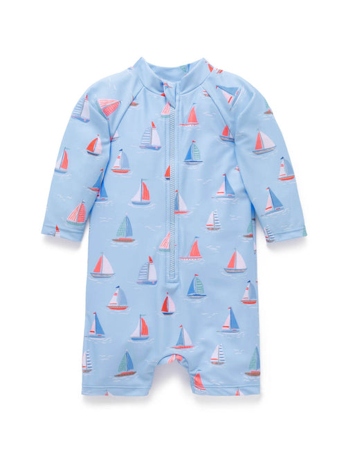 Purebaby - Printed Long Sleeve Sunsuit | Sail Away