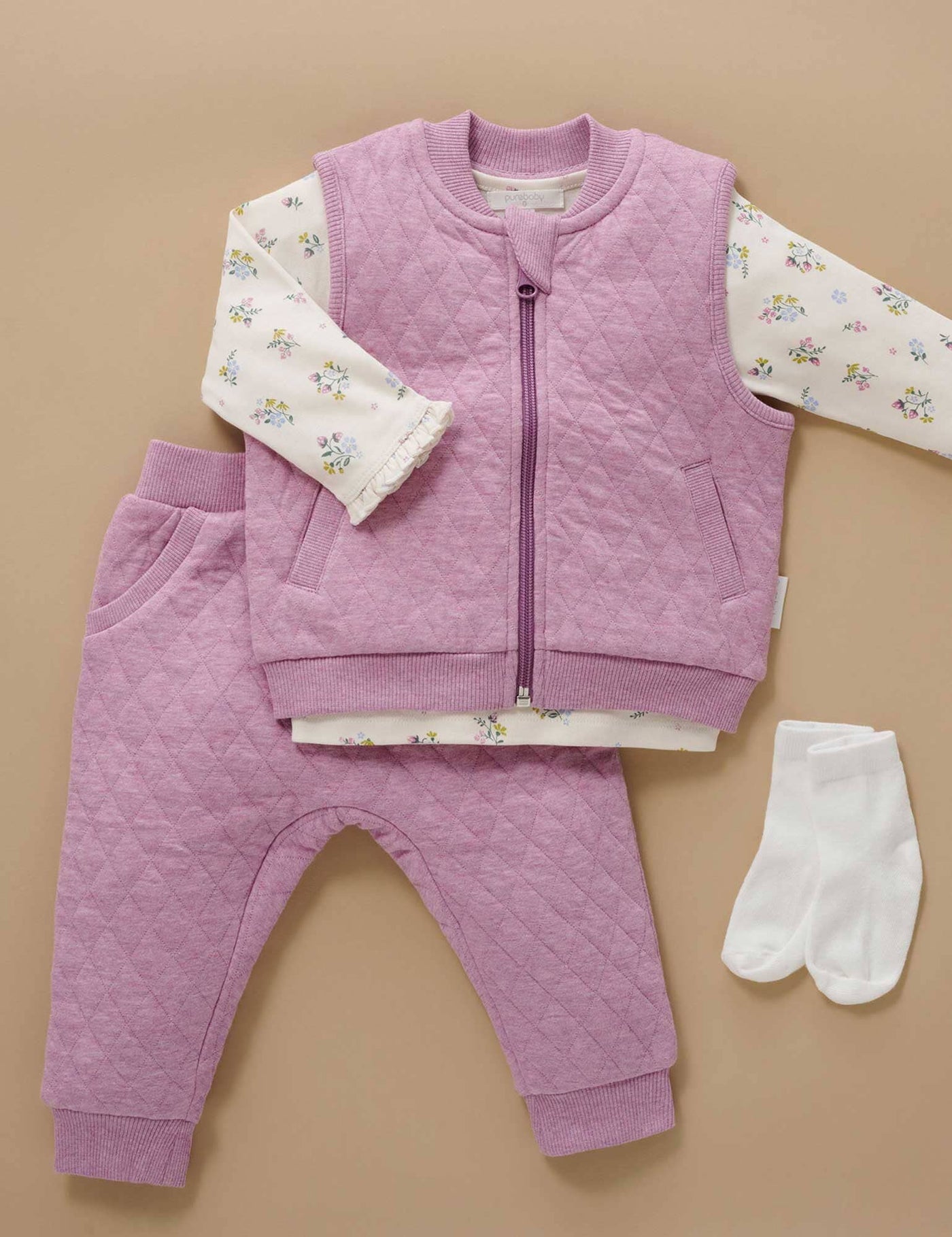 Purebaby - Quilted Vest | Lavender Melange Vest Purebaby 