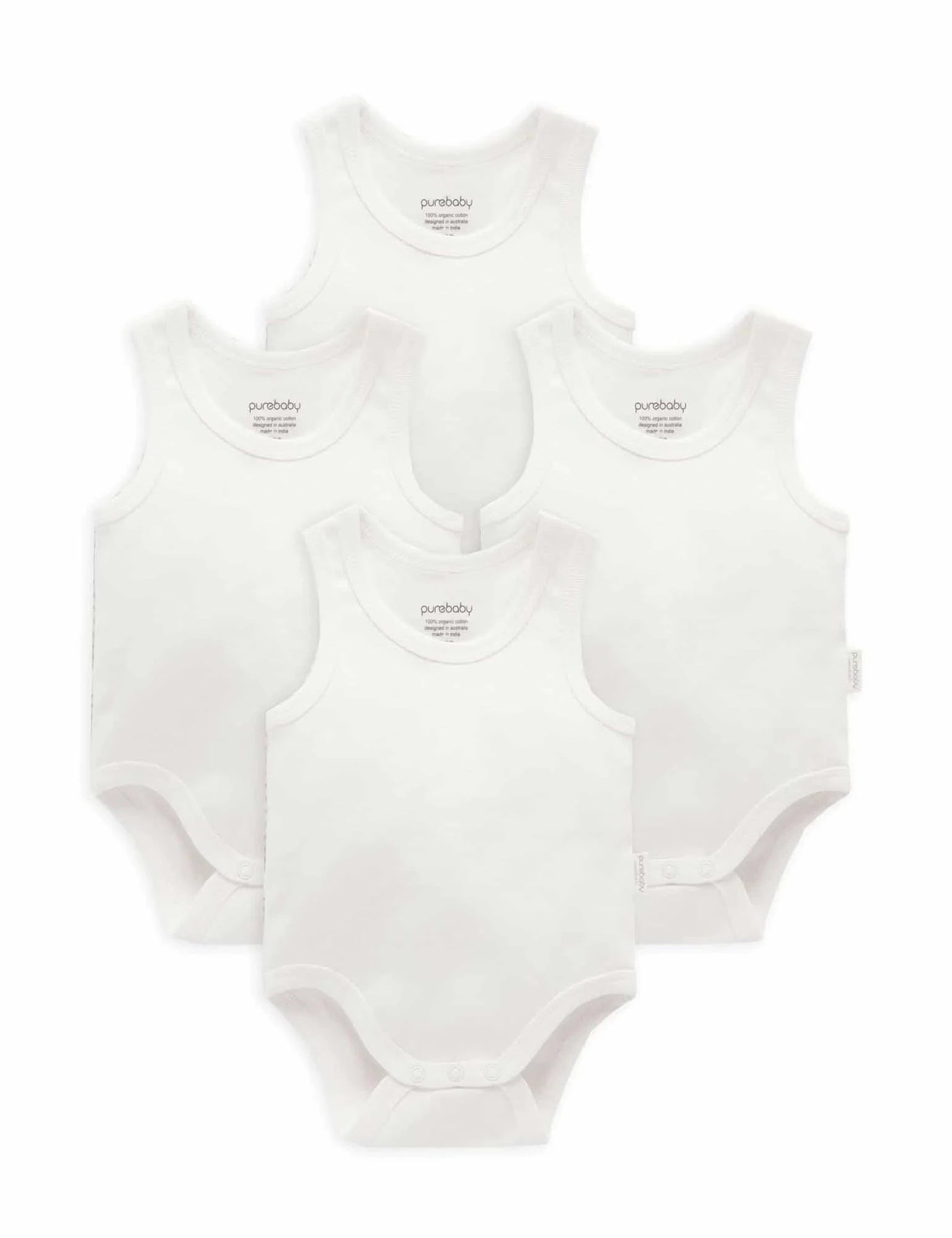 Purebaby - Rib Bodysuit 4 Pack - White Bodysuit Purebaby 