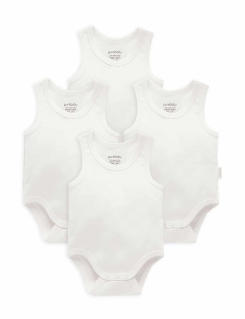 Purebaby - Rib Bodysuit 4 Pack | White