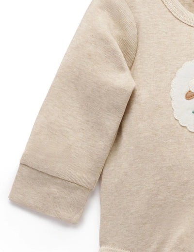 Purebaby - Sheep Applique Bodysuit | Almond Melange Bodysuit Purebaby 