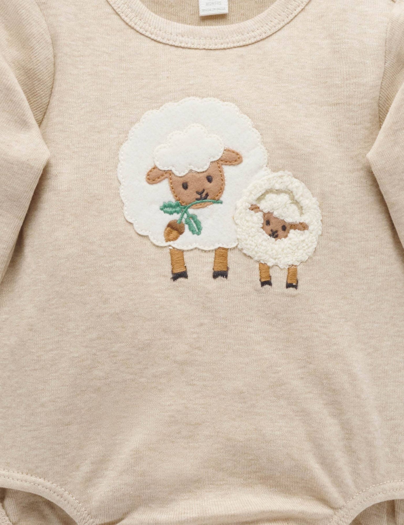 Purebaby - Sheep Applique Bodysuit | Almond Melange Bodysuit Purebaby 