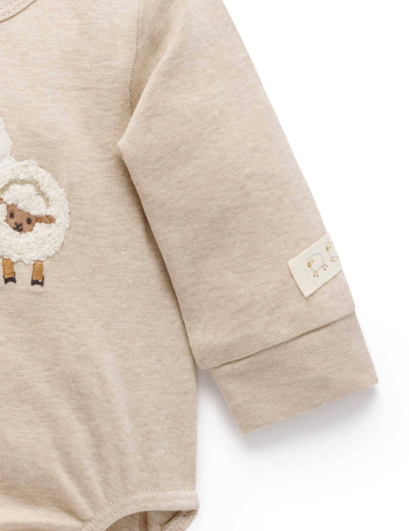 Purebaby - Sheep Applique Bodysuit | Almond Melange Bodysuit Purebaby 