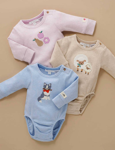 Purebaby - Sheep Applique Bodysuit | Almond Melange Bodysuit Purebaby 