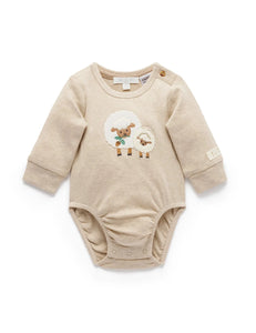 Purebaby - Sheep Applique Bodysuit | Almond Melange