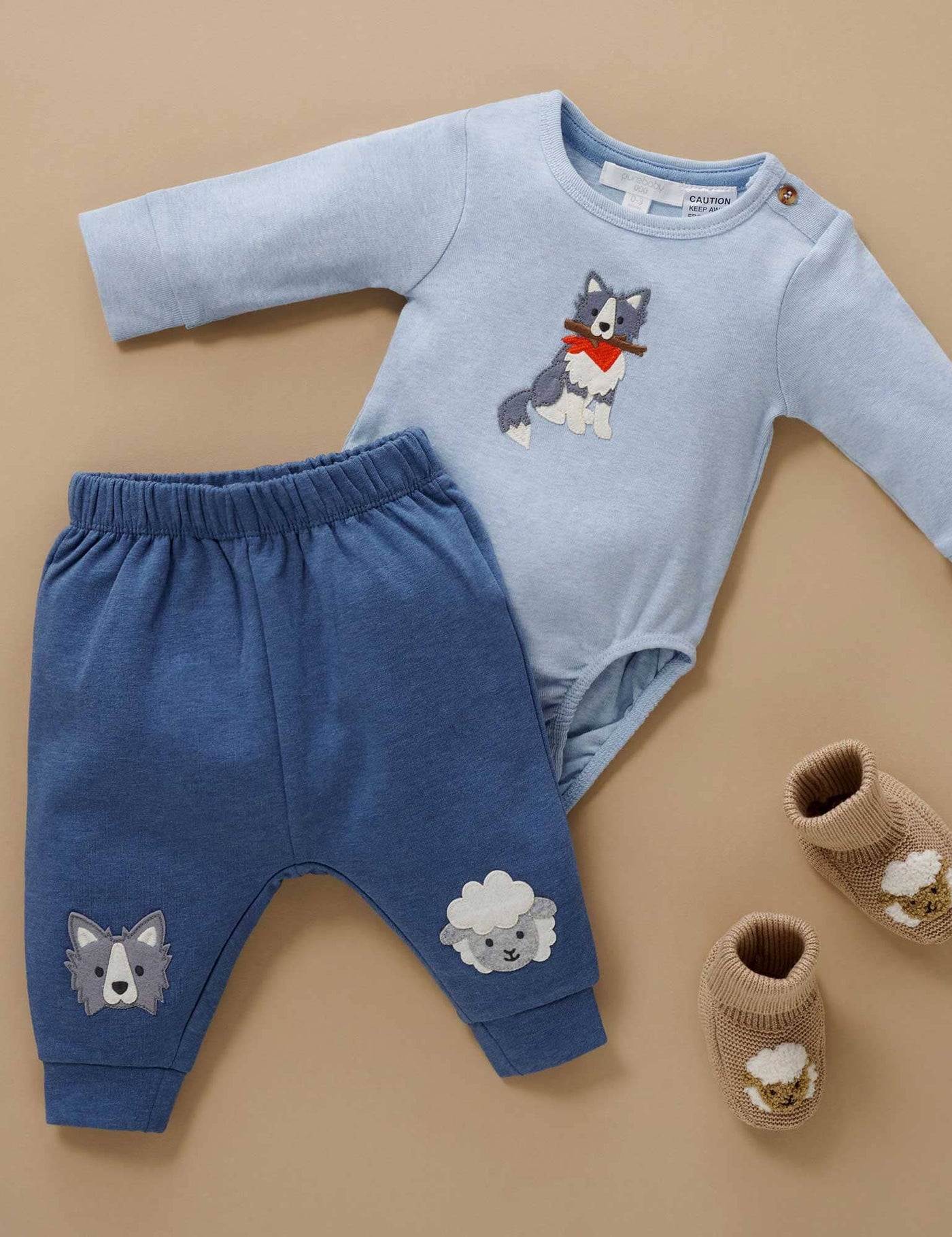 Purebaby - Sheep Dog Applique Bodysuit | Country Air Melange Bodysuit Purebaby 