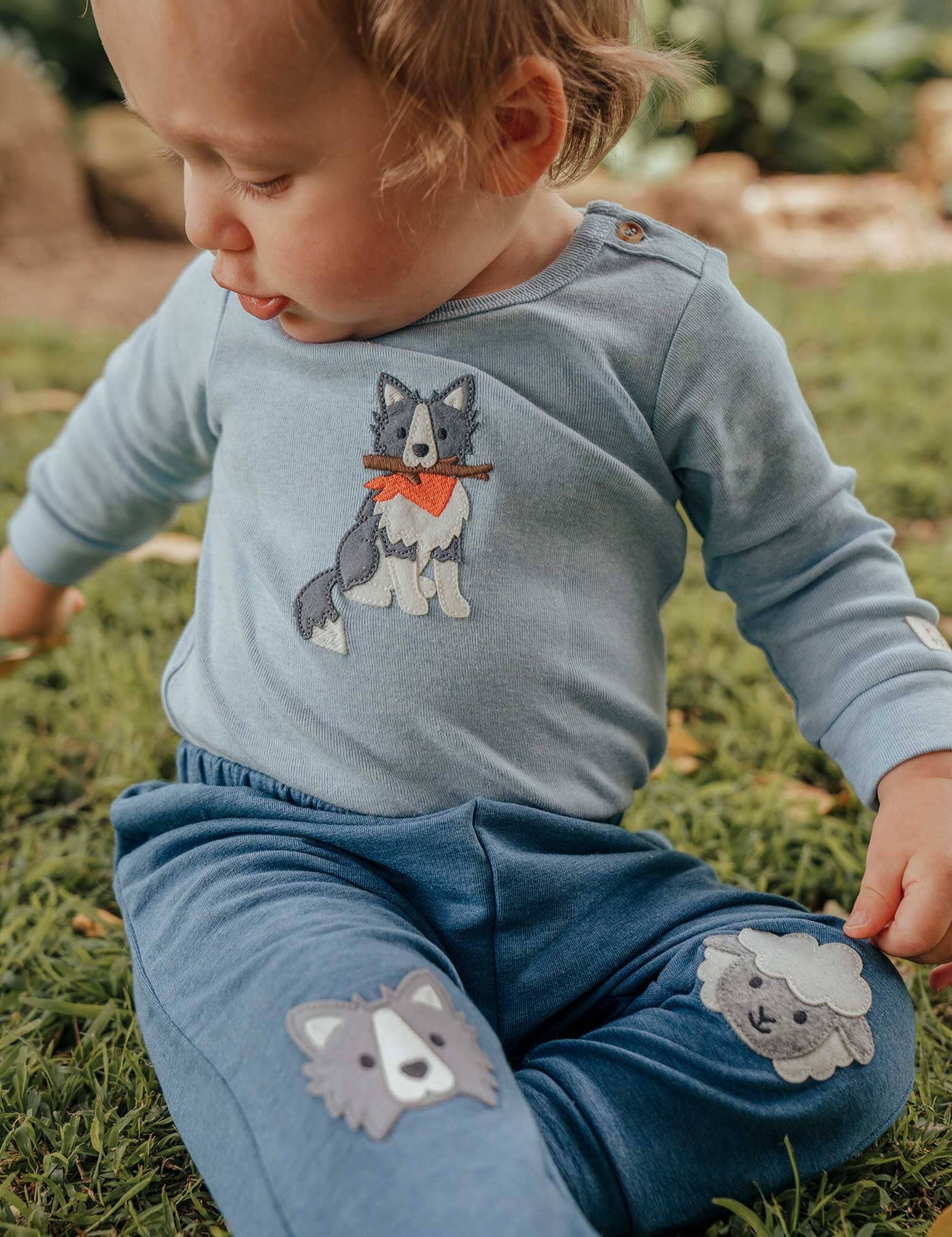 Purebaby - Sheep Dog Applique Bodysuit | Country Air Melange Bodysuit Purebaby 