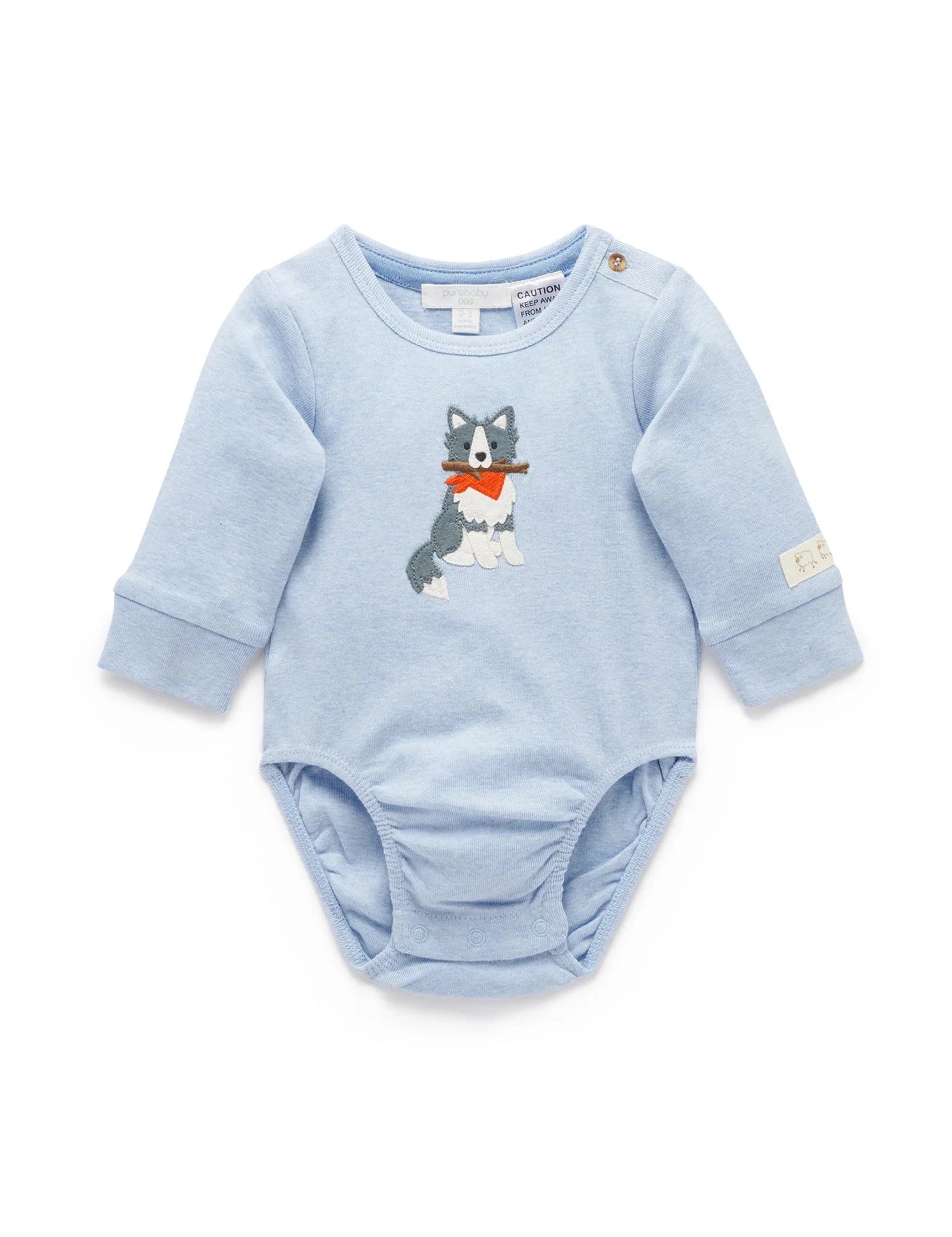 Purebaby - Sheep Dog Applique Bodysuit | Country Air Melange Bodysuit Purebaby 