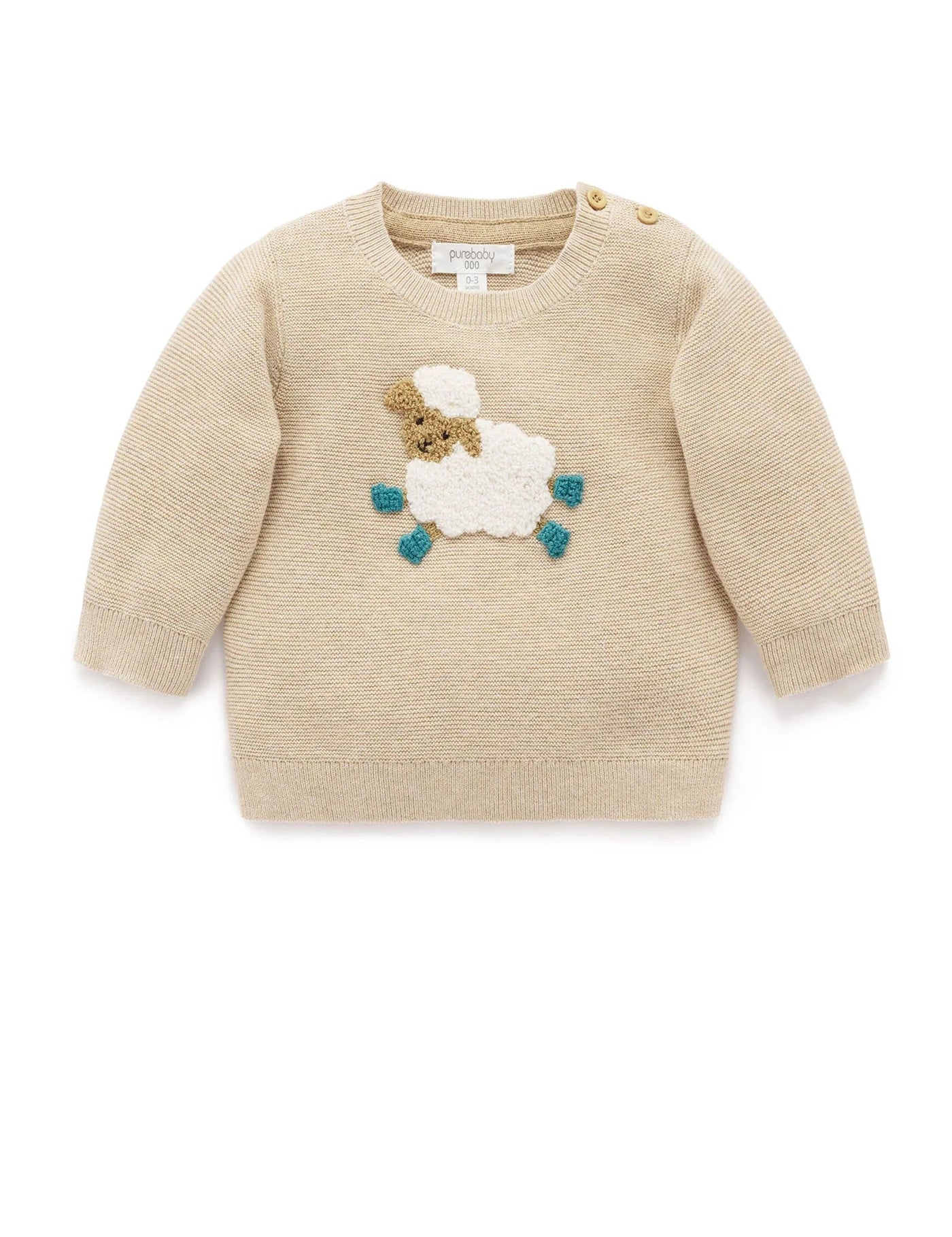 Purebaby - Sheep Jumper | Almond Melange Knitted Jumper Purebaby 