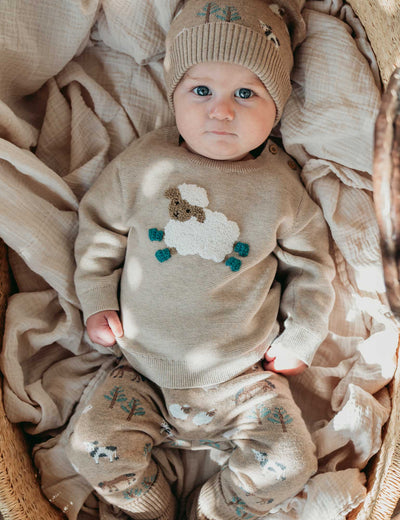 Purebaby - Sheep Jumper | Almond Melange Knitted Jumper Purebaby 