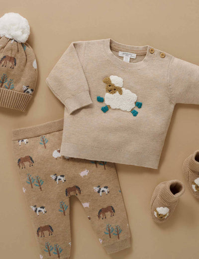 Purebaby - Sheep Jumper | Almond Melange Knitted Jumper Purebaby 