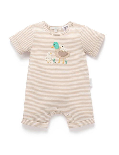 Purebaby - Short Growsuit | Oatmeal Stripe
