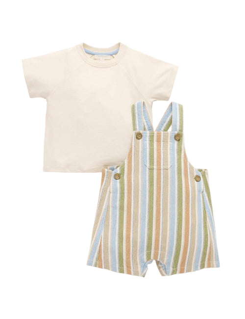Purebaby - Striped Overall Set | Olive Stripe