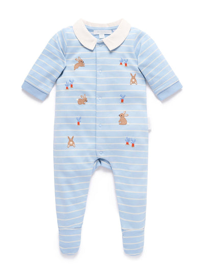 Purebaby - Thick Peekaboo Bunny Growsuit | Country Air Stripe Growsuit Purebaby 