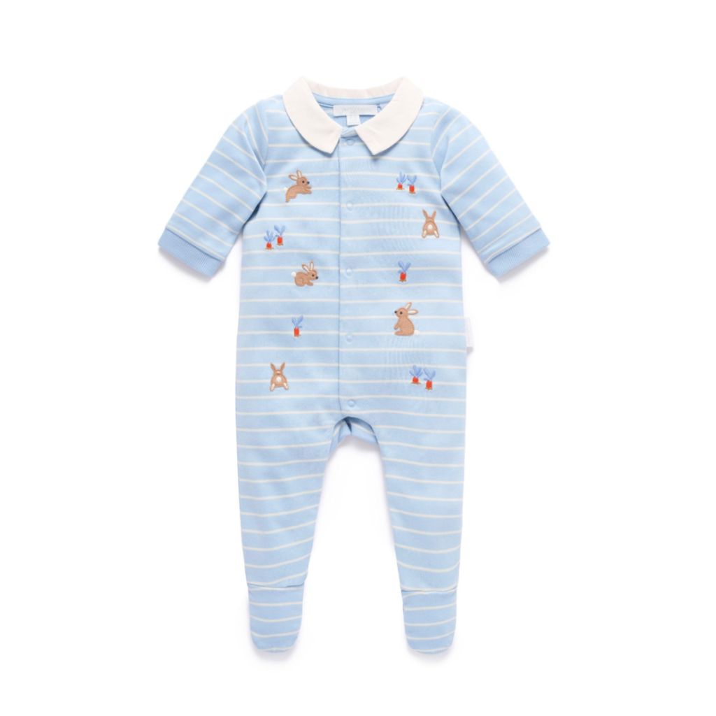 Purebaby - Thick Peekaboo Bunny Growsuit | Country Air Stripe Growsuit Purebaby 