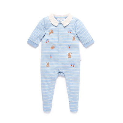 Purebaby - Thick Peekaboo Bunny Growsuit | Country Air Stripe Growsuit Purebaby 