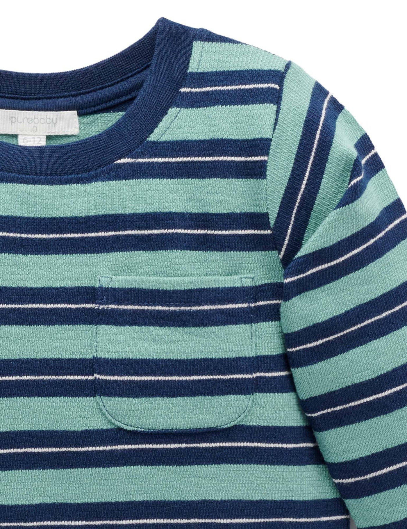 Purebaby - Thick Stripey Long Sleeve Tee | Pea Green Stripe Long Sleeve T-Shirt Purebaby 