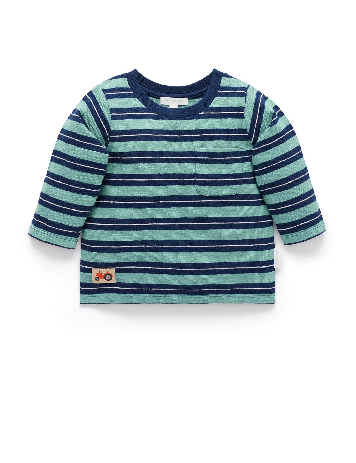 Purebaby - Thick Stripey Long Sleeve Tee | Pea Green Stripe Long Sleeve T-Shirt Purebaby 