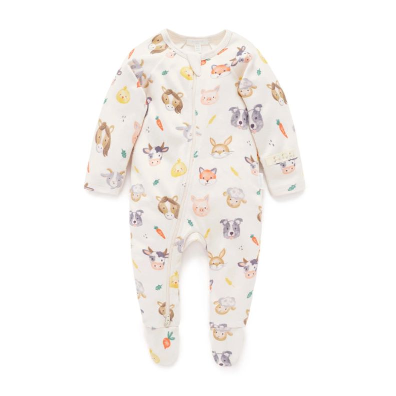 Purebaby - Thick Zip Growsuit | Farm Friends Growsuit Purebaby 