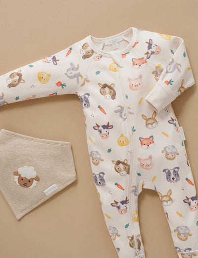 Purebaby - Thick Zip Growsuit | Farm Friends Growsuit Purebaby 