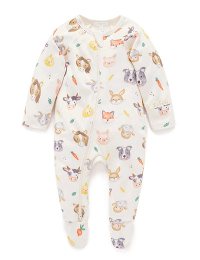 Purebaby - Thick Zip Growsuit | Farm Friends Growsuit Purebaby 