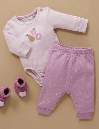 Purebaby - Winter Fruits Applique Bodysuit | Primrose Melange Bodysuit Purebaby 