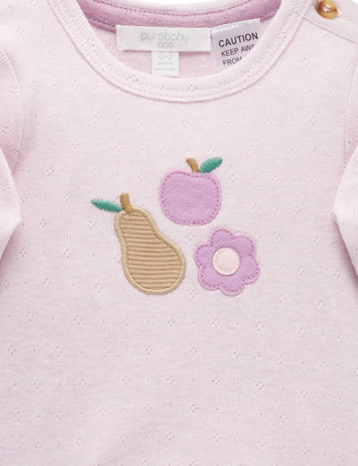 Purebaby - Winter Fruits Applique Bodysuit | Primrose Melange Bodysuit Purebaby 