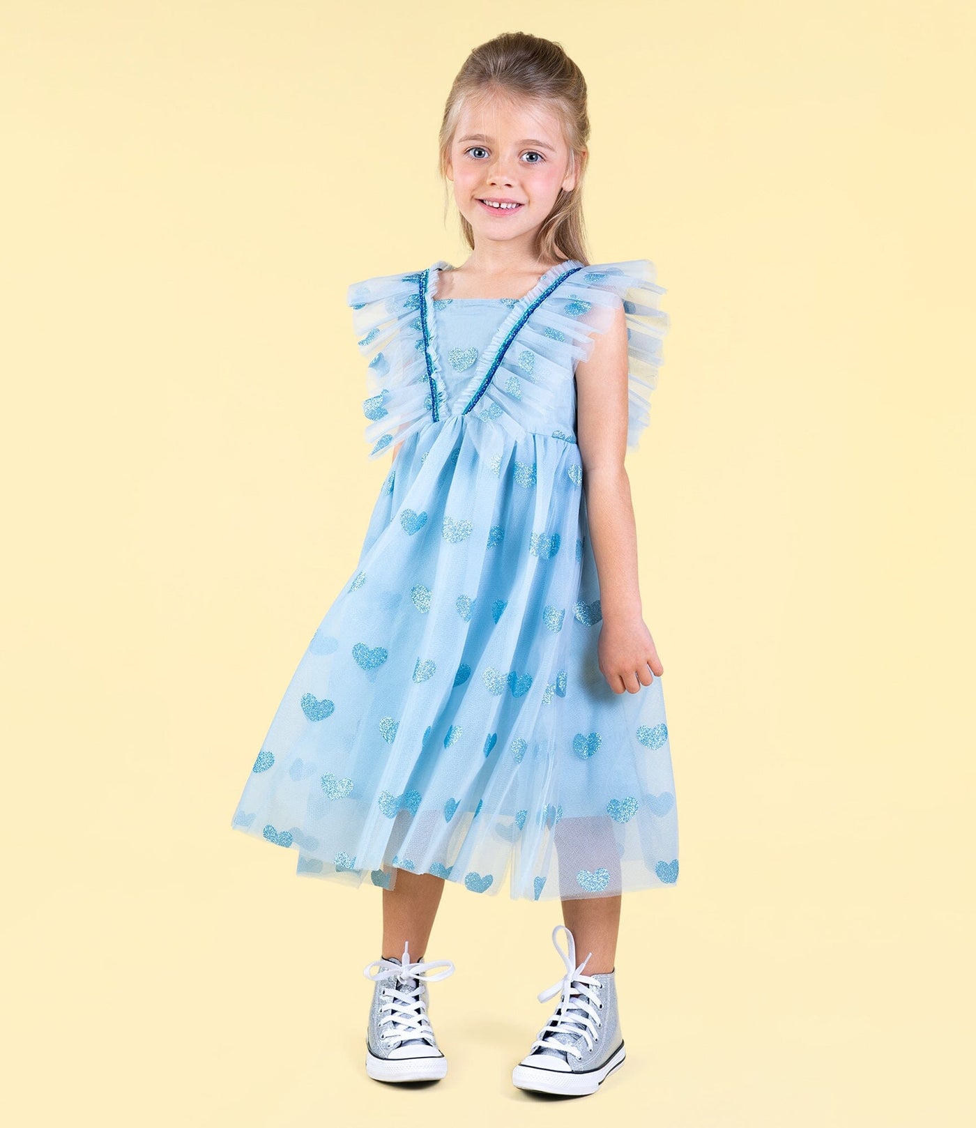 Rock Your Baby - Blue Glitter Heart Tulle Dress Tutu Dress Rock Your Baby 