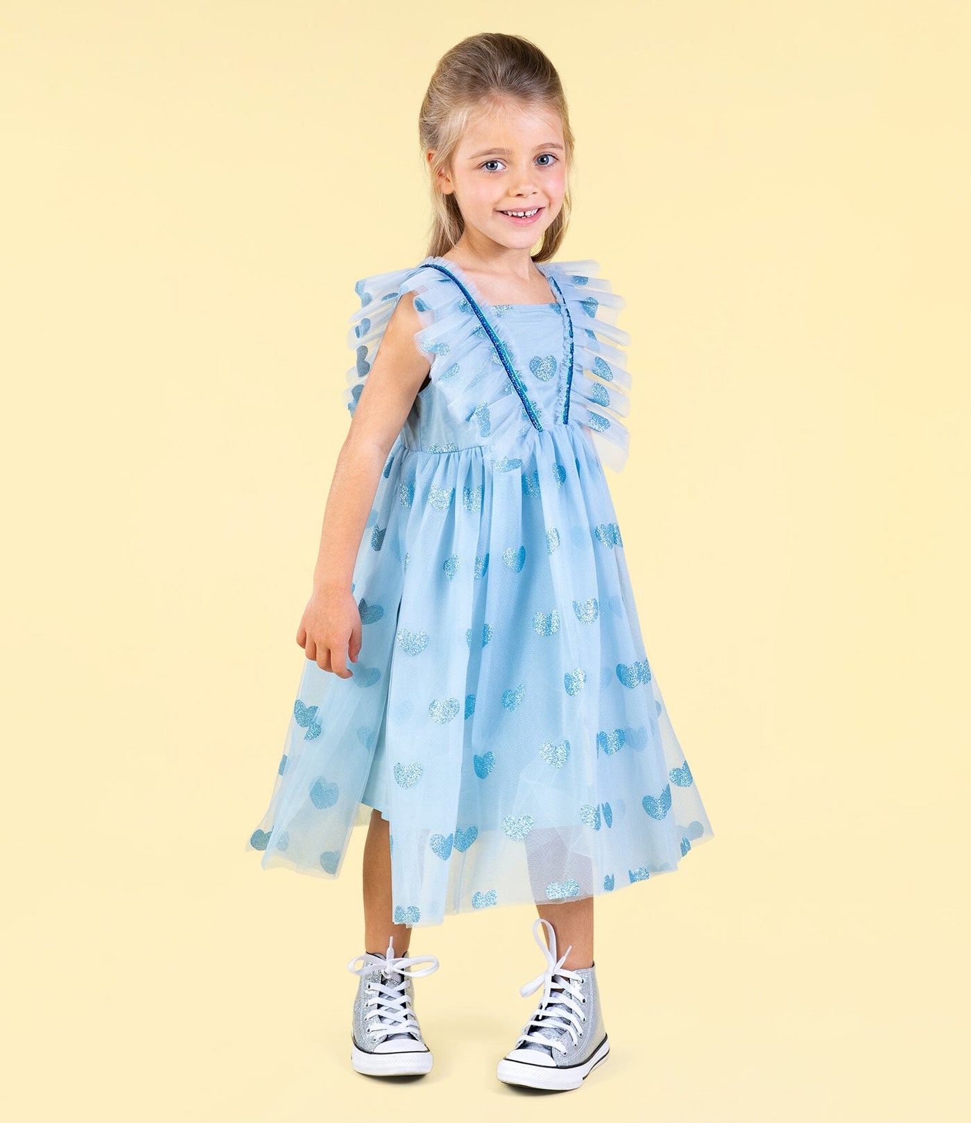 Rock Your Baby - Blue Glitter Heart Tulle Dress Tutu Dress Rock Your Baby 