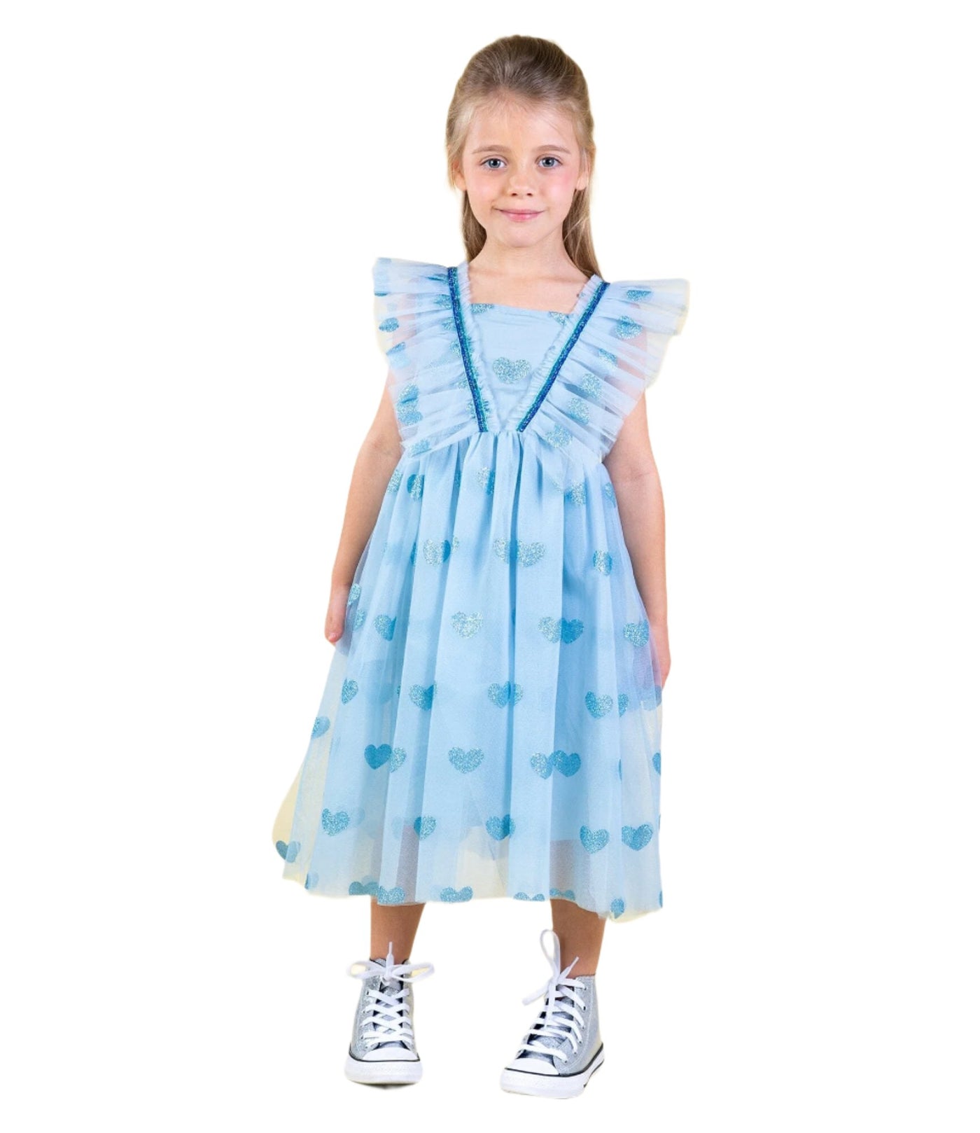 Rock Your Baby - Blue Glitter Heart Tulle Dress Tutu Dress Rock Your Baby 