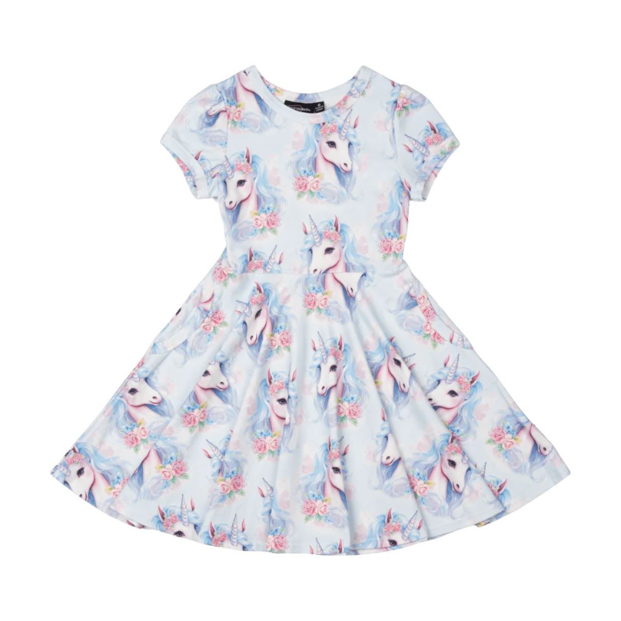 Rock Your Baby - Blue Unicorn Waisted Dress Short Sleeve Dress Rock Your Baby 