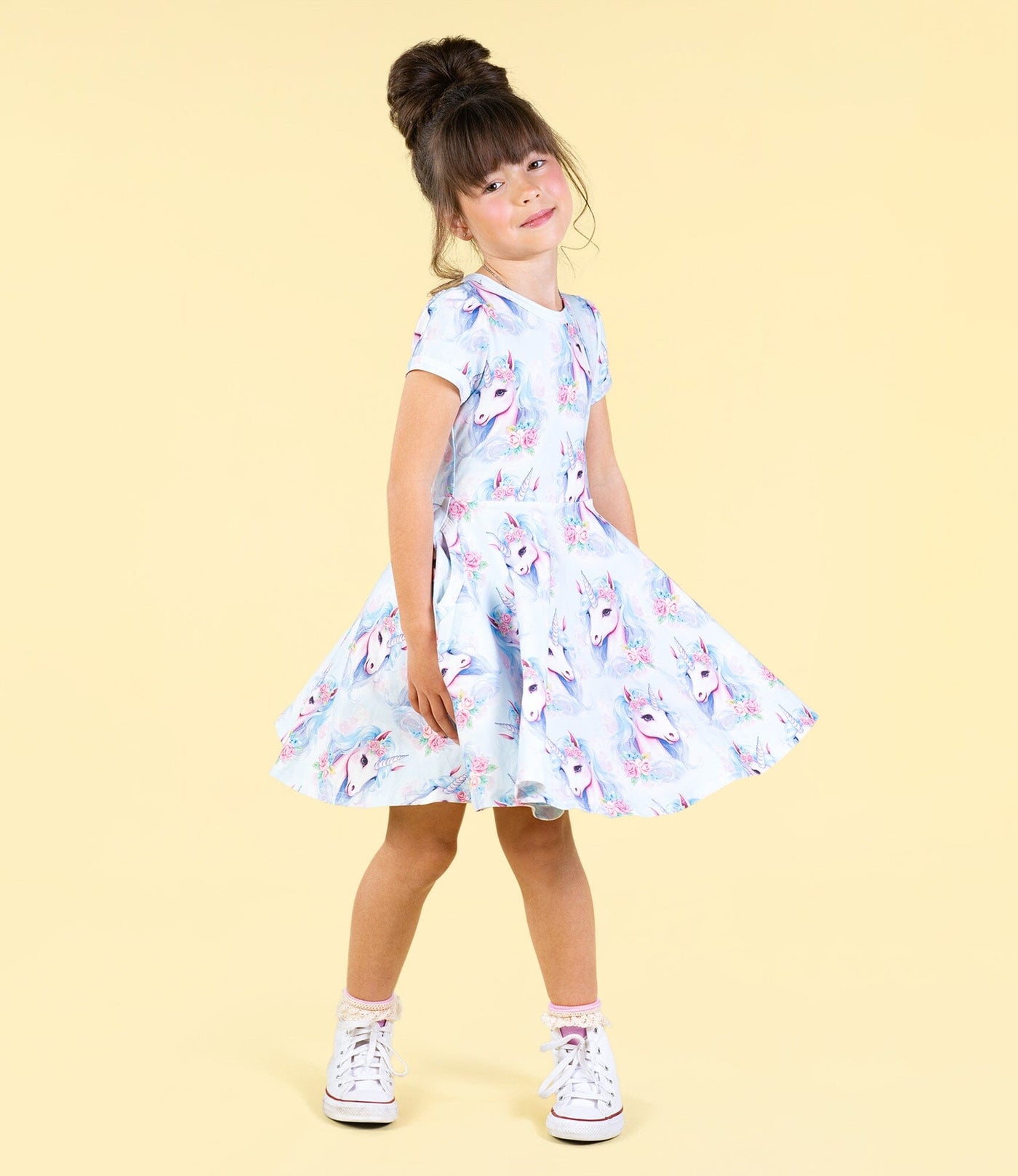 Rock Your Baby - Blue Unicorn Waisted Dress Short Sleeve Dress Rock Your Baby 