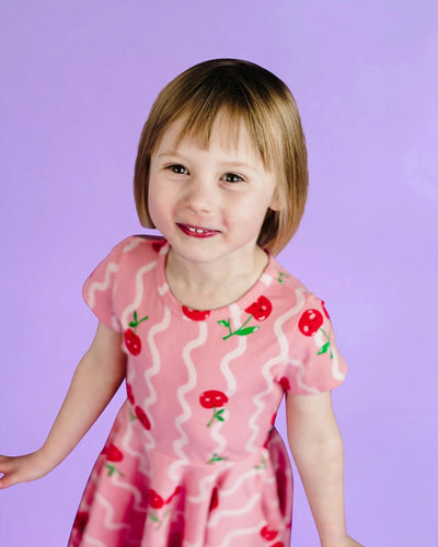 Rock Your Baby - Cherry Squiggle Short Sleeve Dress Short Sleeve Dress Rock Your Baby 