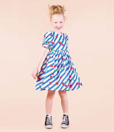 Rock Your Baby - Cherry Stripes Puff Sleeve Dress Short Sleeve Dress Rock Your Baby 