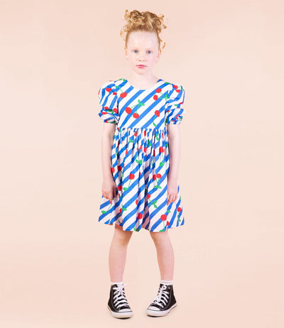 Rock Your Baby - Cherry Stripes Puff Sleeve Dress Short Sleeve Dress Rock Your Baby 